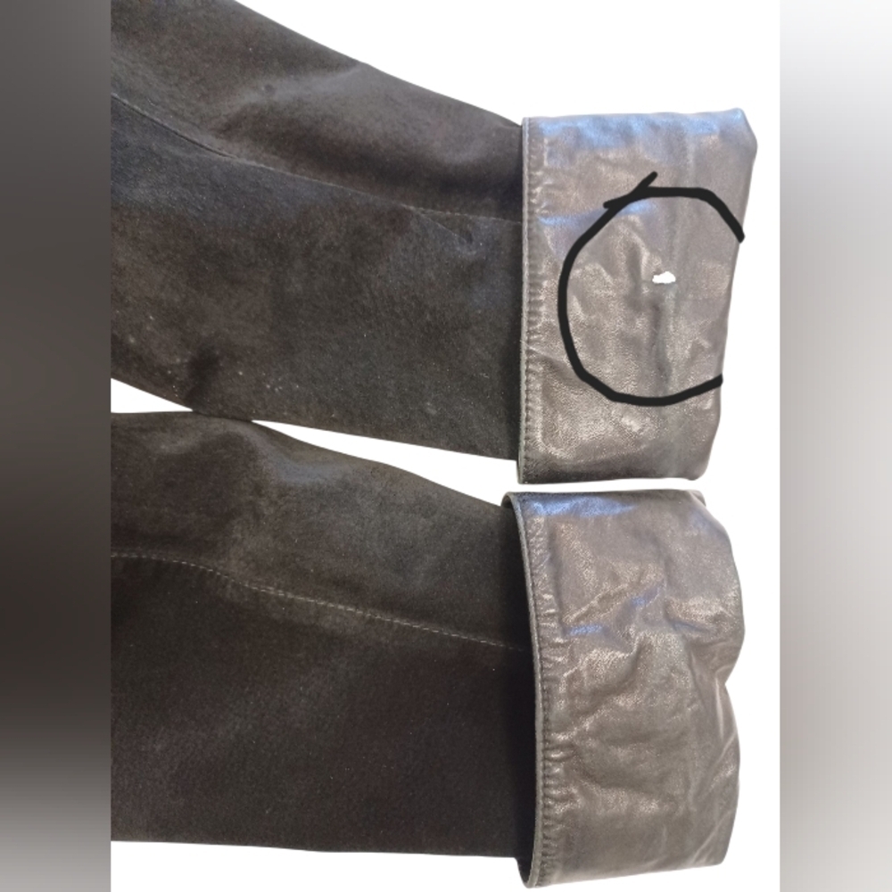 Manfred GUC Vintage Leather/Suede Long Black Coat Size 6 - Picture 10 of 12